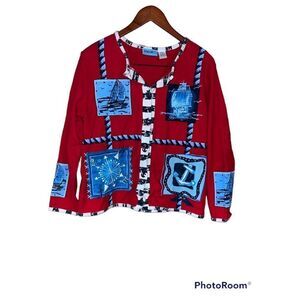 Onque casuals nautical cape cod anchor buttons sailing boats sweater small